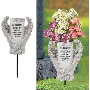 BAYN Grave Decorations for Cemetery, Angel Wings Vases with Spikes for Garden Decorations Waterproof Garden Statues Memorial Gifts for Loss of Loved One