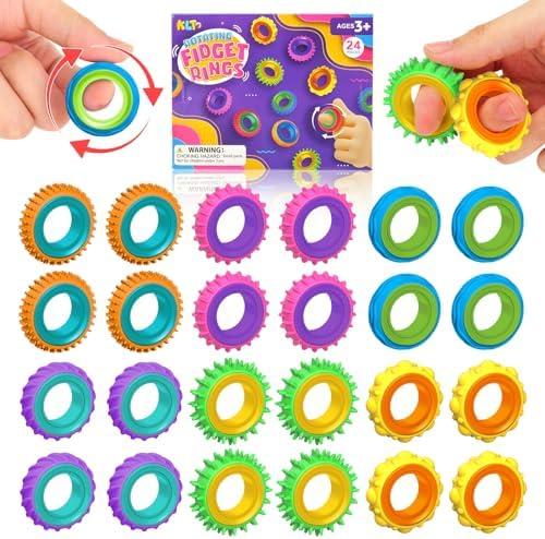 Fidget Toys Sensory Rings for Kids: 24 Pack Finger Rings - Quiet Stress Toys for Kids Autism Calming - Fun Fidgets for Classroom Prize Easter Stuffer