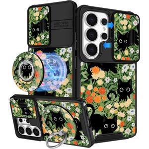 Buleens for Samsung Galaxy S26 Ultra Case - with Ring Stand & Camera Cover Aesthetic Cute Designed for Women Girls Girly Kawaii Cats Floral for Samsung S26 Ultra Phone Case Compatible with Magsafe