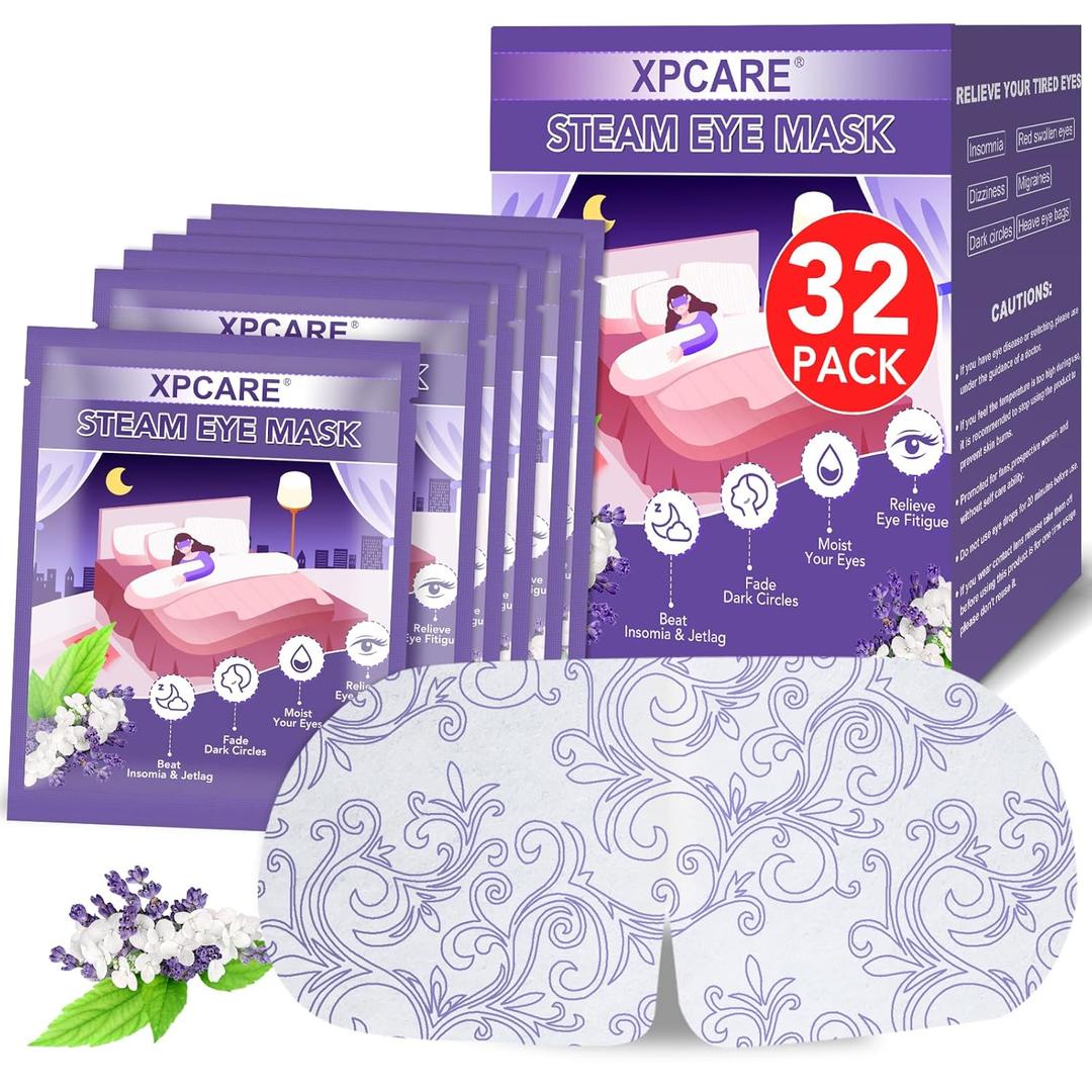 XPCARE 32 Pack Steam Eye Masks for Dry Eyes, SPA Warm Sleep Eye Mask, Disposable Heated Eye Mask for Dark Circles, Puffy Eyes, Relief Stress Eye Fatigue (Lavender)