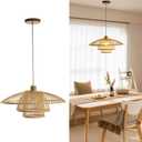 Pendant Light, Bamboo Boho Hanging Light with Adjustable Height, Large