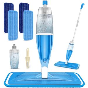 Spray Mop for Hardwood Floors Cleaning: Microfiber Wet Dry Floor Mops with 4 Washable Pads for Swiffer PowerMop - Flat Mop with Sprayer for Kitchen Tile Wood Laminate Vinyl (Light Blue)