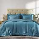 California King Blue Velvet Comforters: 3 Pieces Luxury Soft Bedding Comforter Set for All Seasons - Grayish Stone Blue Striped Boho Rustic Lightweight Men Women Oversized King Comforters with 2 Shams