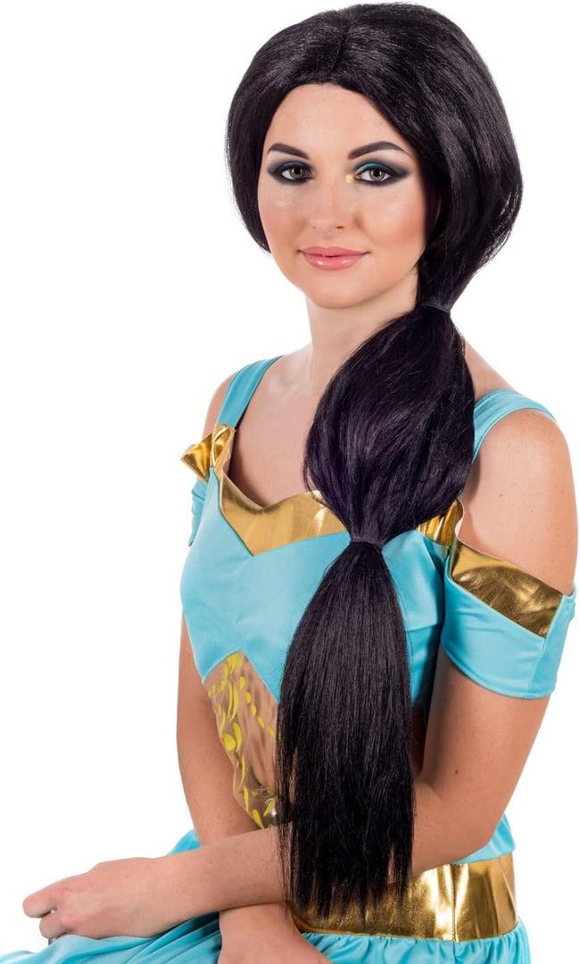fun shack Arabian Costume for Women, Arabian Princess Wig, Black Ponytail Wig, Egyptian Headpiece Accessories, Egyptian Wig