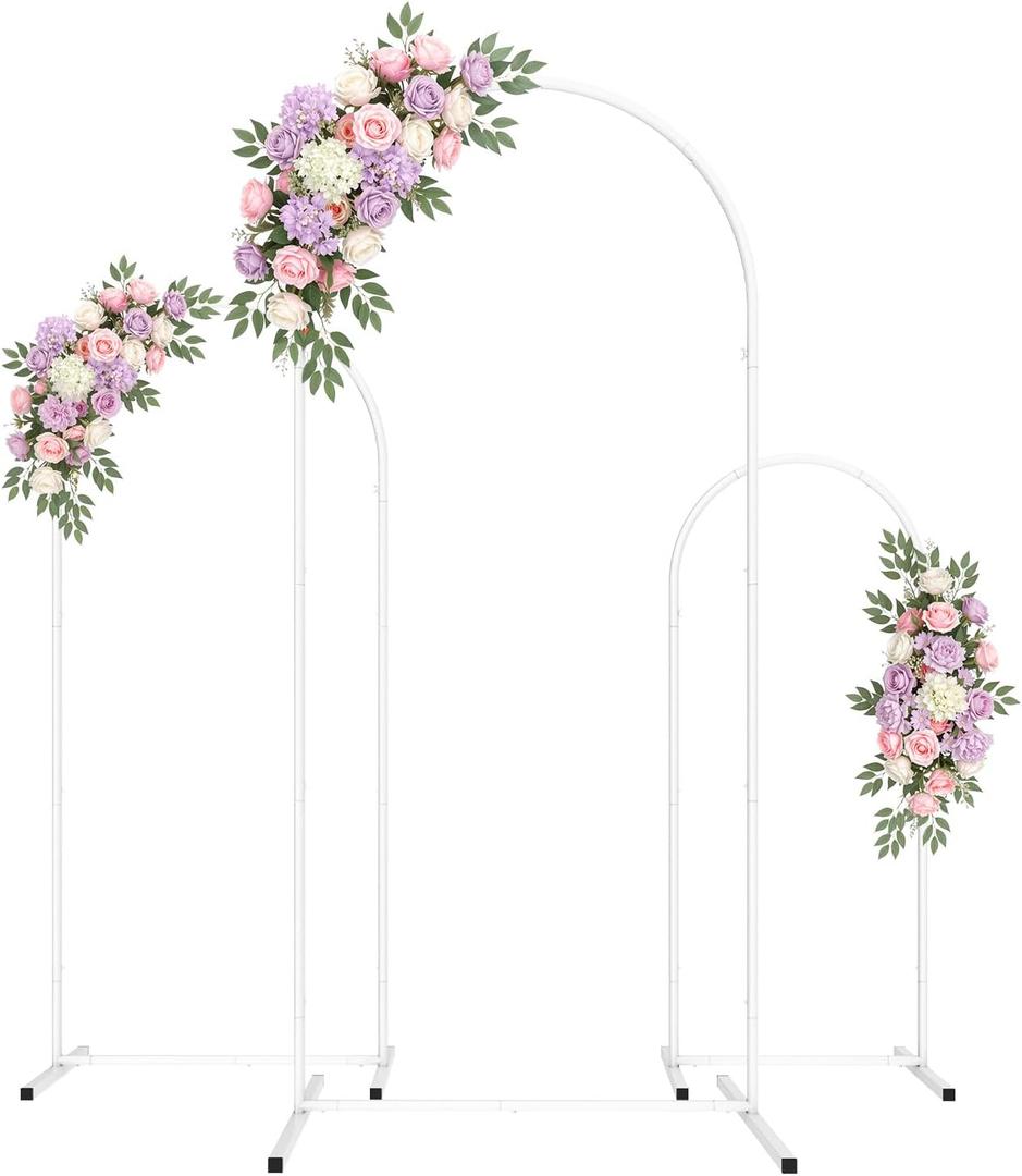 Pureegg Wedding Arch Backdrop Stand Set of 3 (6FT, 5FT, 4FT) - Stable Freestanding White Balloon Arch Stand, Easy Assembly & Reusable, Sturdy Metal Frame for Wedding, Baby Shower, Birthday