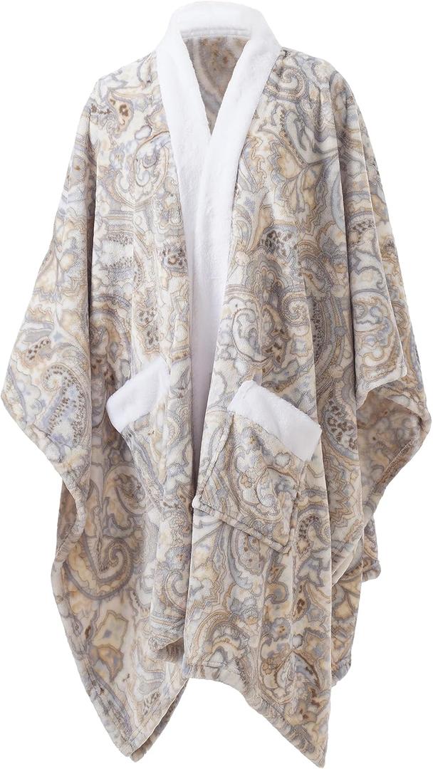Mellowdy ULazy Blanket, Poncho Shawl Wearable Blanket with Pockets and Sleeves for Women and Men, Warm Snuggie, Soft Fuzzy Robe Fleece Throw for Gifting, Home, Travel (Paisley Print)