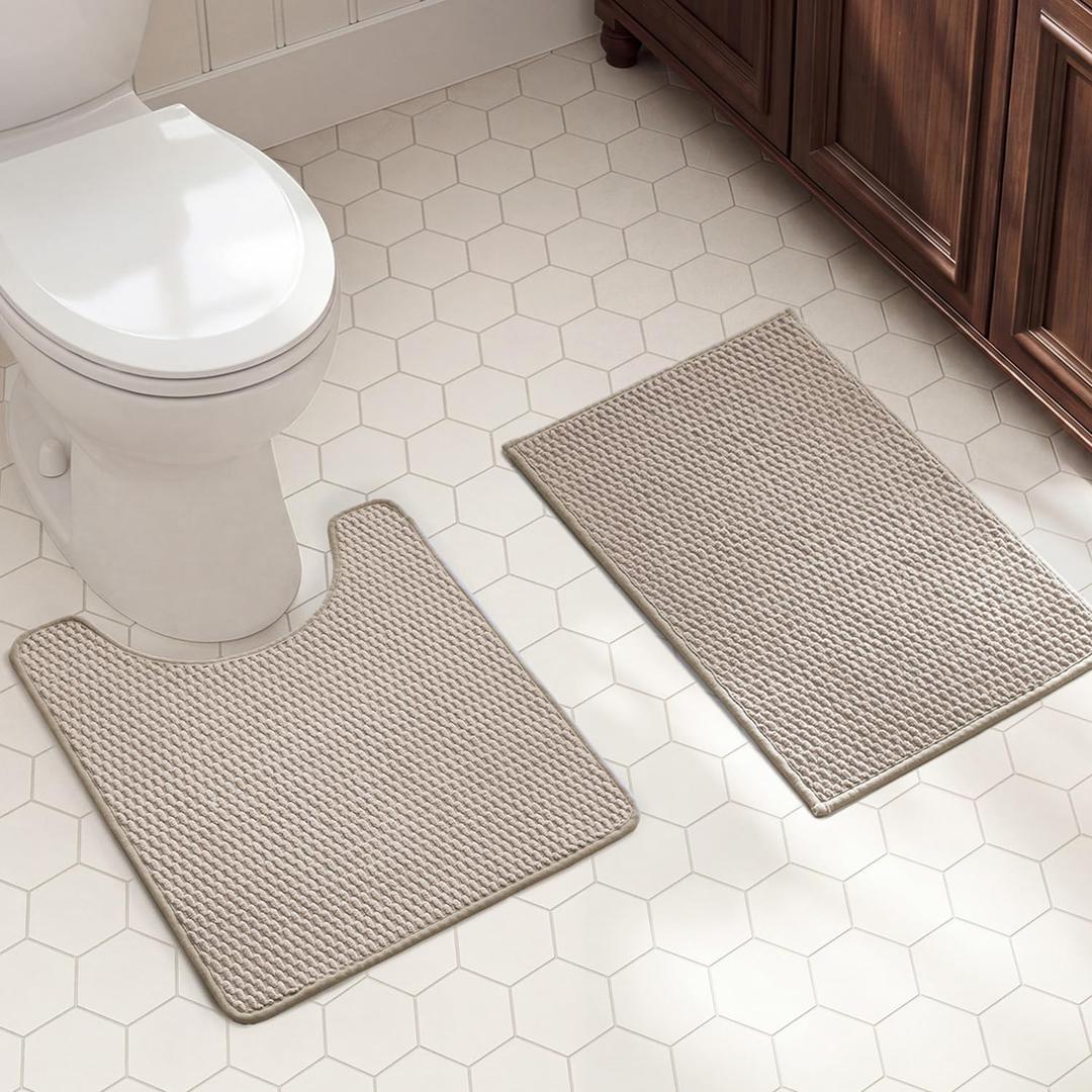 TYUU Bath Mat Set 2 Piece, Bathroom Rugs Non Slip Washable & Toilet Mat, 16"x24" + 20"x24" U Shape