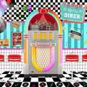 LYWYGG 7X5FT Retro Diner Party Backdrop 50s Retro Rock and Roll Diner Photography Background Sock Hop Party Backdrops cp-640