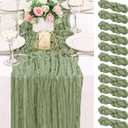 12 Pack 120 Inch Sage Green Cheesecloth Table Runner Boho Rustic Gauze Sheer Romantic 10 FT Long Cheese Cloth Table Runner for Bridal Baby Shower Wedding Party Birthday Holiday Home Easter Decor
