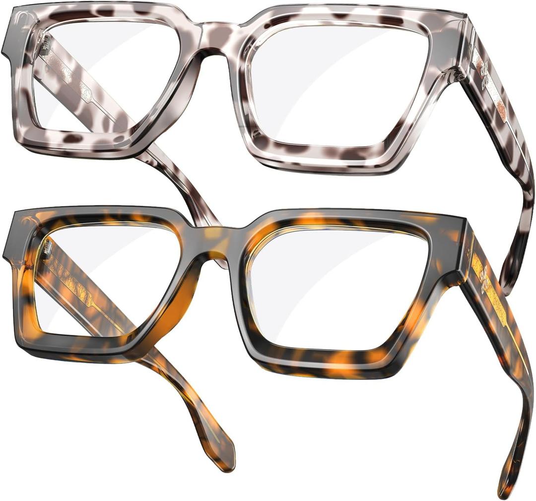 VISOONE 2 Pack Blue Light Blocking Glasses Rectangle Frame and Chic Preppy Look for Women Men RIVER (Coco Tortoise + Cheetah Tortoise)