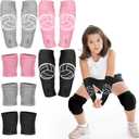 Sosation 3 Set Volleyball Arm Sleeves and Knee Pads for Kids Soft Forearm Sleeves with Protection Pad Thumbhole Volleyball Accessories for Training Youth Girls Boys 5-8 Years Old (Pink, Black, Gray)