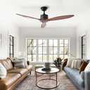 52 inch 3 blade Wood ceiling fan without light, Noiseless Reversible DC Motor Walnut Ceiling Fan Without Light for Farmhouse Patio Living Room Bedroom, Indoor Outdoor Ceiling Fan with Remote
