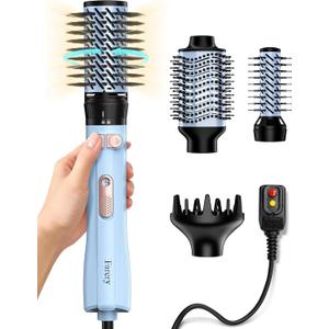 Farery Rotating Hot Air Brush Set 1000W 4 in 1 Blow Dryer Brush Styler with Diffuser, Hold-to-Rotate Round Brush for Volume, Smooth & Curl, Best for Fine to Medium-Thick Hair, Blue