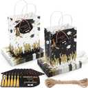 Kolldenn 48 Set Graduation Gift Bags with 48 Graduation Cap Tags and 20m Twine, Black and White Kraft Paper Grad Party Favor Bags, Congrats Grad Gift Wrapping Bag for Celebration Party Supplies