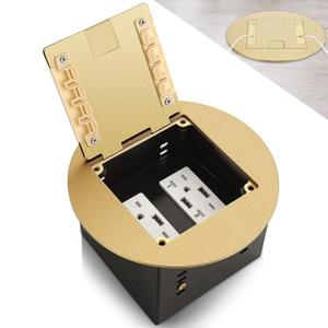 1 Pcs Recessed Floor Outlet 4. 72" x 4. 72" x 3. 94" 2-Gang with 4. 8a USB Chargers 20 Amp Floor Receptacles Round Hidden Outlet Kit Electrical Waterproof Box, Etl Listed (Brushed Gold)