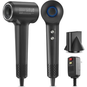 Hair Dryer, Ionic Blow Dryer, 1500W High-Speed Hairdryer with 110000 RPM Brushless Motor for Fast Drying Low Noise, 4 Temps & 2 Speeds with Magnetic Nozzle (Dark Gray)