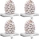 Hotop 4 Pieces Christmas Pine Cone Stocking Holder Metal Mantel Stocking Hanging Hook Xmas Pine Cone Stocking Holder Fireplace Stocking Hanger for Fireplace Mantel Christmas Decor ()