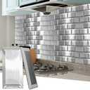 Art3d 100 Pcs Peel and Stick Backsplash Tiles, 3D Textured Metal Stick On Subway Wall Tiles for Kitchen Back Splashes, Bathroom, Laundry Room, 3 x 6 Inch, Stainless