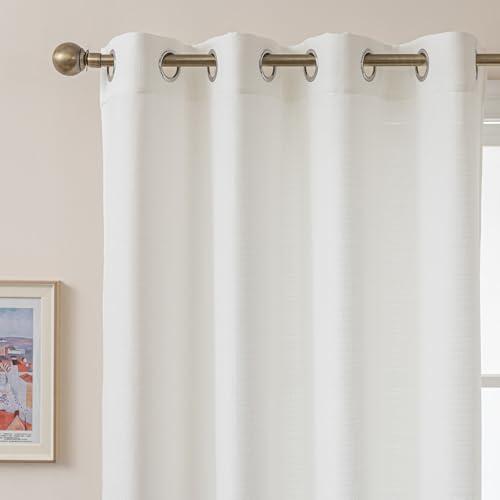 MvchennL White Linen Curtains 63 Inch Length, Light Filtering 2 Panels Set, Elegant Grommet Drapes for Living Room/Bedroom/Dining Room