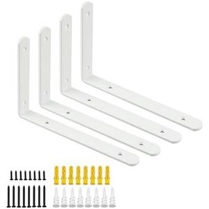 Mooche 2Pack Floating Shelf Bracket, Heavy Duty Shelf Brackets Metal L Brackets for Kitchen Bathroom Shelf Support Wall Mounted with Screw Included (White, 8*5.5 Inch)