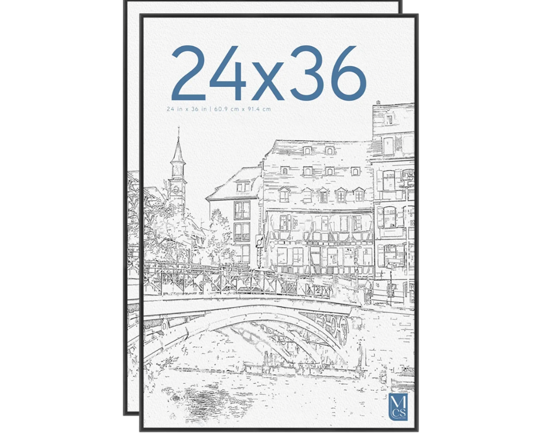 MCS Original Poster Frame 24x36 Black Lightweight Vertical & Horizontal Wall Hanging Large Picture Frame for Posters, Art Prints & Gallery Wall (2-Pack)