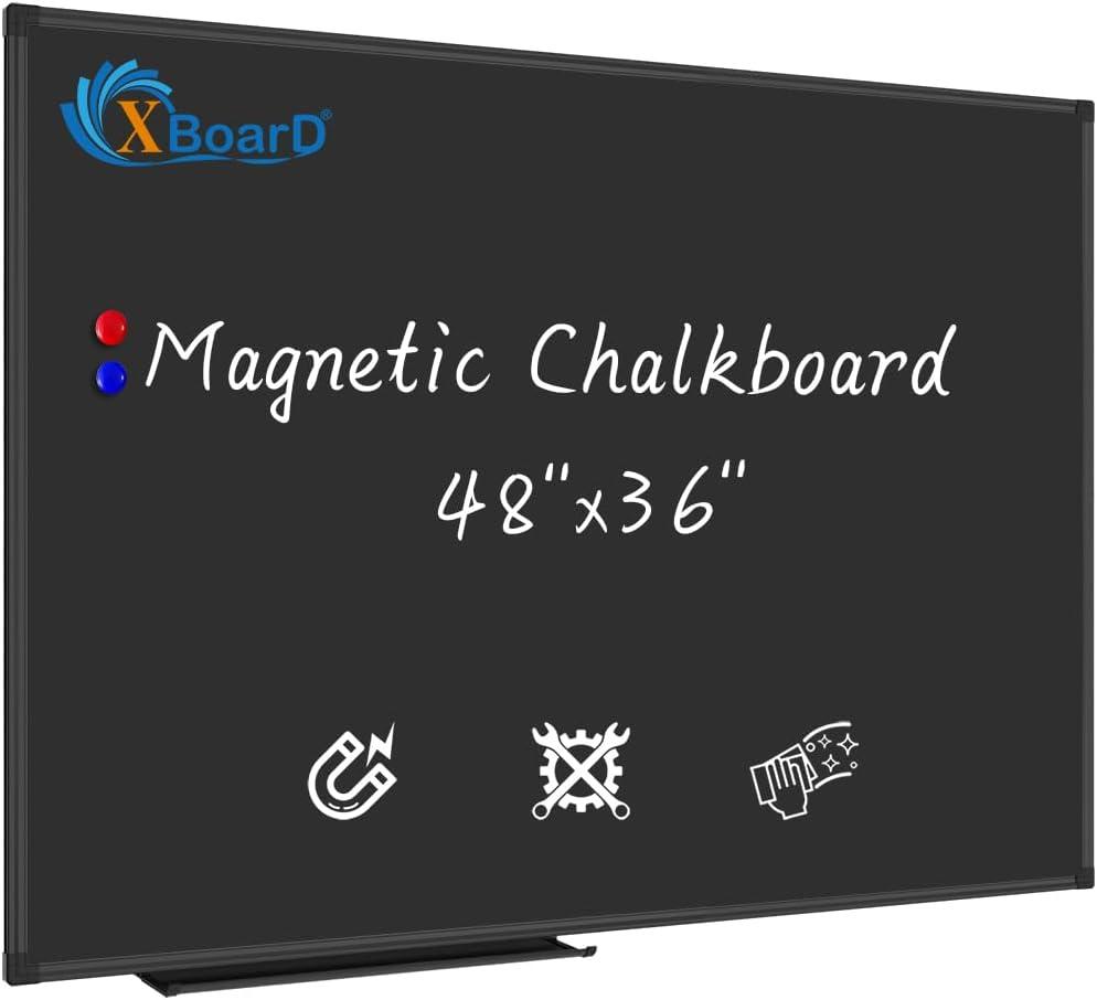 XBoard Magnetic Chalkboard Blackboard 48 x 36, Chalk Board/Black Board with 2 Magnets, Black Aluminum Frame