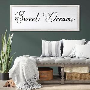 Sweet Dreams Wall Decor Above Bed   Decor, 32''12'' Framed Wood Farmhouse Kitchen Sign, Large Horizontal Dining Room Wall Art for Home Family, Black