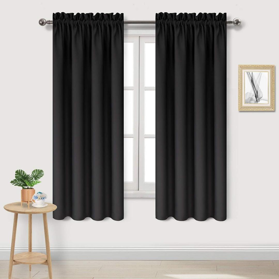 DWCN Blackout Curtains  Thermal Insulated, Energy Saving & Noise Reducing Bedroom and Living Room Curtains, Black, W 42x L 63 Inch, Set of 2 Rod Pocket Curtain Panels