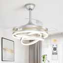 LEDIARY 42 Inch Retractable Ceiling Fan with Lights, Fandelier Ceiling Fan with 6 Speeds,3000K-6000K Adjustable,and DC Motor,Chandelier Ceiling Fans with Lights for Bedroom Living Room,Silver