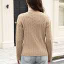 ZAFUL Women's V Neck Cable Knit Sweater 2025 Fall Pullover Long Sleeve Ribbed Loose Top Casual Outfits (Khaki)