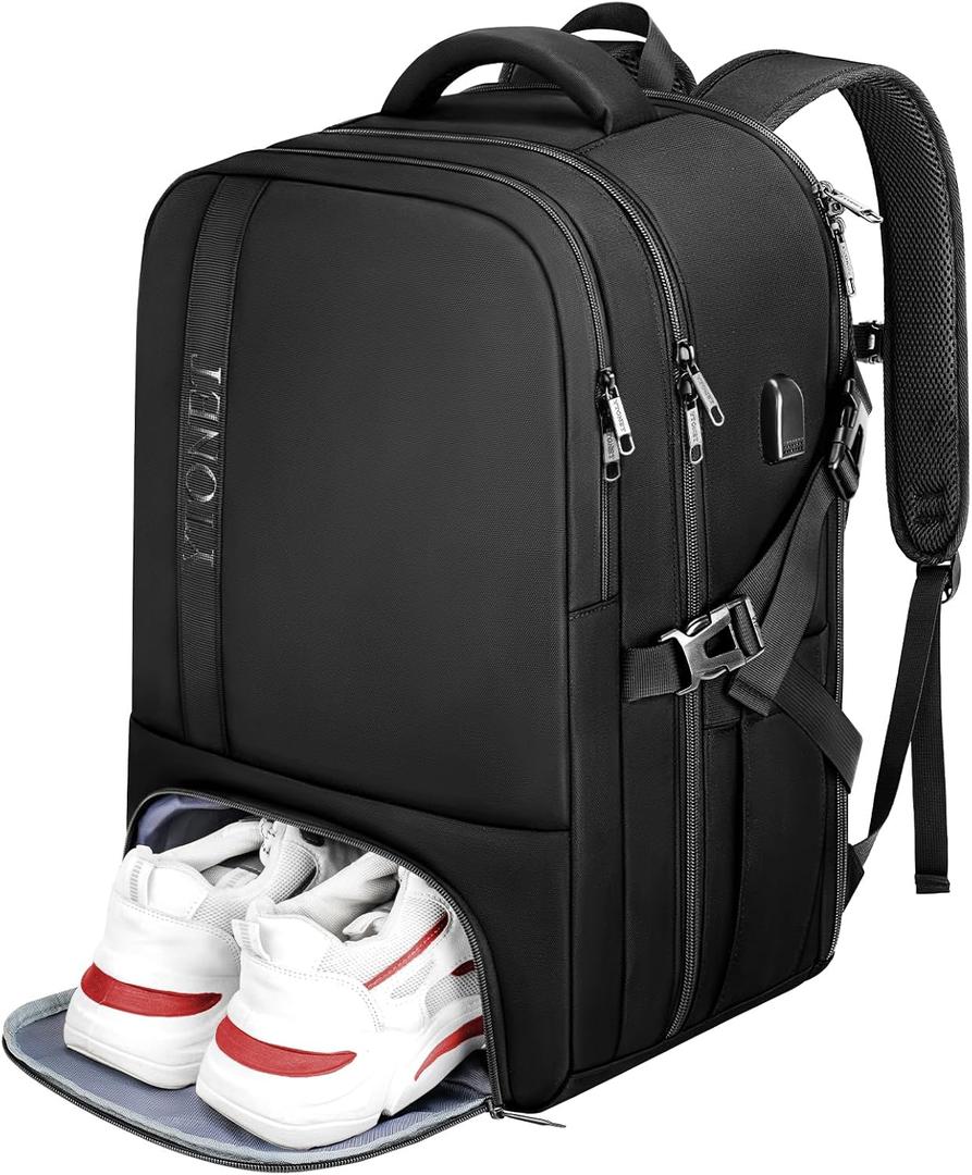 Ytonet Gym Backpack For Men Women, Backpack for Men Large Travel Luggage Carry on Bag Fit 17.3 Inch Laptop, Gym, Workout, Sports, TSA Flight Approved, Black