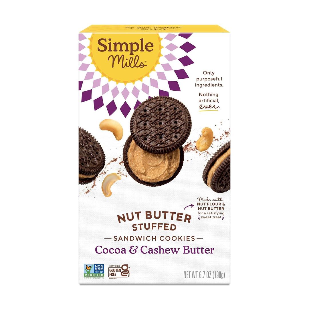 Simple Mills, Cocoa Cashew Crme Sandwich Cookies - Gluten Free, Vegan (Pack of 1) (EXP 08/03/26)