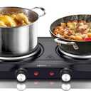 1800W Electric Hot Plate for Cooking, Double Burner with 7.2"&6.1" Cast Iron Heating Plate, Portable Cooking Stove, Adjustable Temperature Controls, Easy to Clean, Compatible for All Cookwares