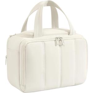 Travel Makeup Bag,Puffy Toiletry Bag for Women,Cosmetic Travel Bag Lightweight,Toiletries Organizer with Trolley Sleeve,White (11l)