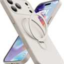 Magnetic Stand for iPhone 17 Pro Case, Liquid Silicone, [Compatible with MagSafe][Built-in Kickstand&Ring Holder] Anti-Scratch Soft Microfiber Lining, Stone