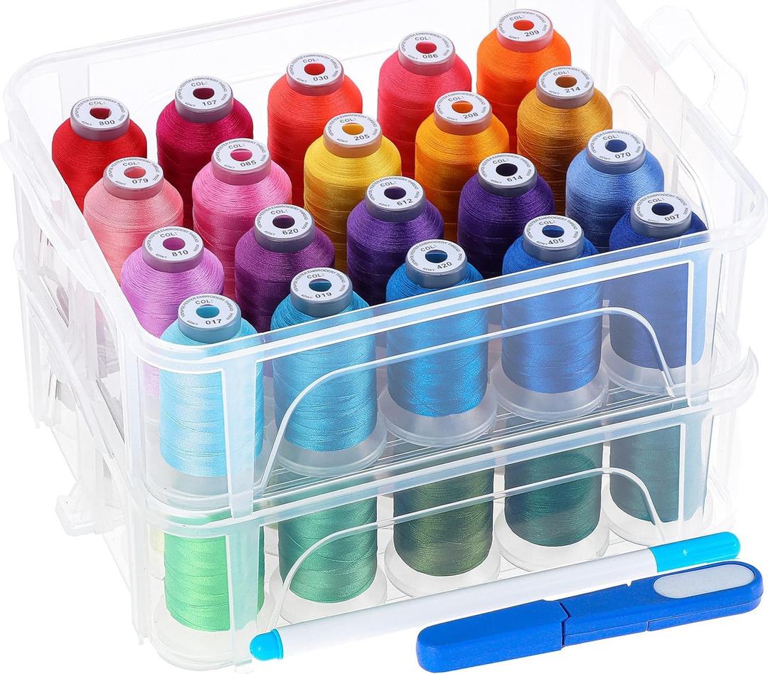 New brothread 40 Colors Compatible with Brother 500m Each Embroidery Machine Thread with Clear Plastic Storage Box for Embroidery Sewing Machine