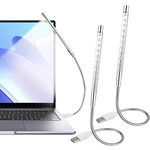 2 Pcs Keyboard Light with Long Gooseneck Flexible Stick - LED Laptop Light for Reading and Striking Keyboard (No Touch Switch, Silver)