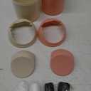 2 Pcs Plastic Mini Wastebasket Trash Can with Swing Lid with 120 Trash Bags, Tiny Desktop Waste Garbage Bin for Home, Office, Kitchen, Vanity Tabletop, Bedroom, Bathroom (Pink + Beige)