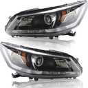 Headlight Assembly Fit for 2013 2014 2015 Honda Accord 4-Door Sedan Halogen Headlamp with LED DRL-Replacement Driver & Passenger Side