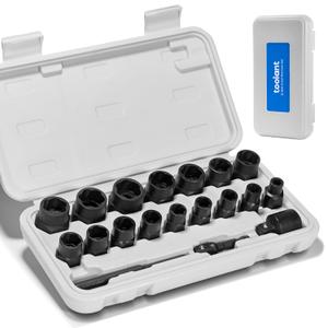 19pc Bolt Extractor Kit, Stripped Bolt & Nut Remover Socket Tool Kit 19pc Bolt Extractor Kit, Stripped Bolt & Nut Remover Socket Tool Kit