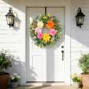 Spring Wreaths for Front Door 24 Inch, Artificial Summer Wreath with Dahlia and Peony for All Season Home Decor Easter Indoor Outdoor Wall Home Festival Celebrations