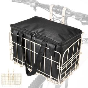 Zacro Folding Bicycle Bike Basket Front with Removable Liner Bag, Large Quick Release Design Metal Ebike Basket for Adult Women/Men Carrying Dogs, Pets, Fruit & Grocery