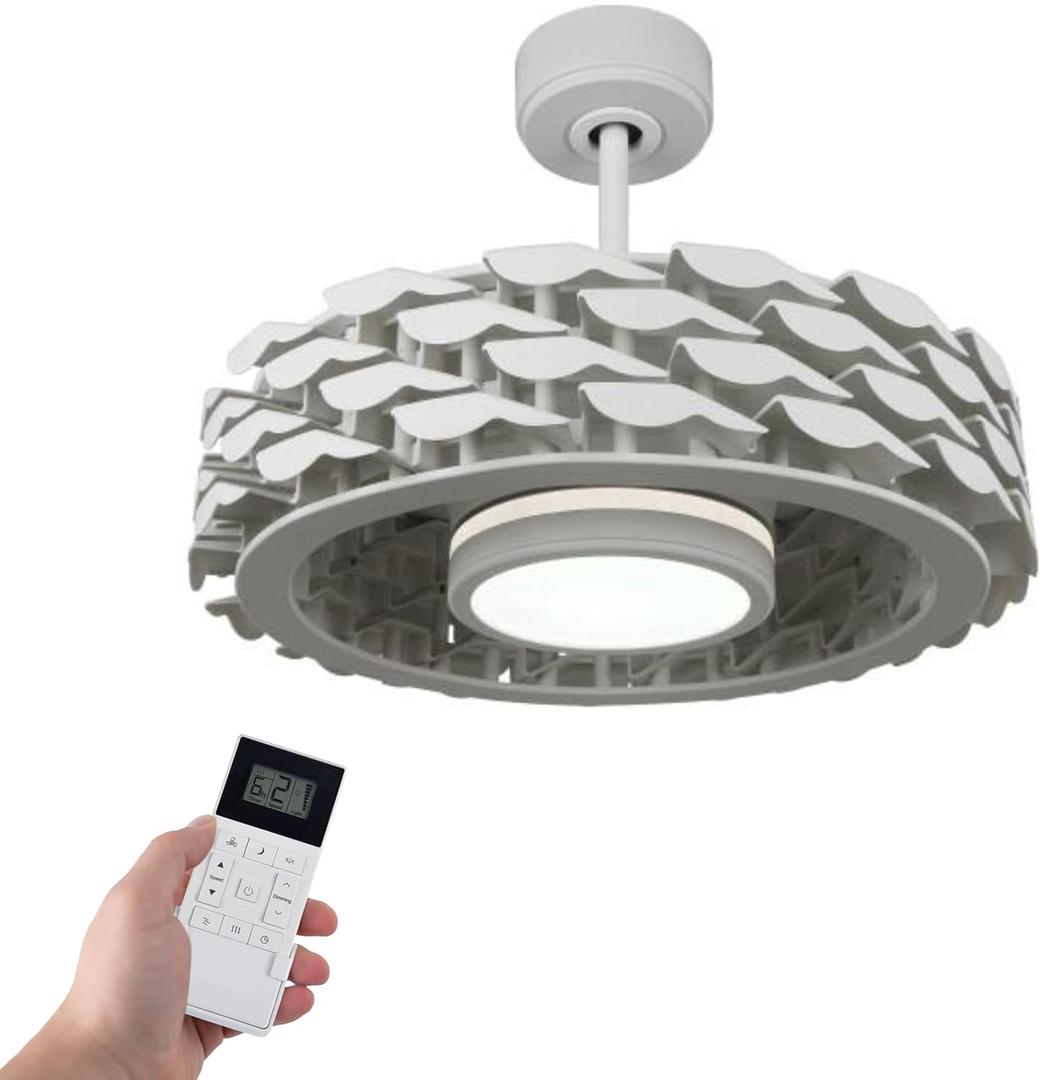 Bladeless Ceiling Fan with Lights & Remote  21" Low-Profile LUMIO Downrod or Flush Mount Ceiling Fan with Lights for Bedroom & More  Dimmable LED, Night Light & Wi-Fi Connect, White