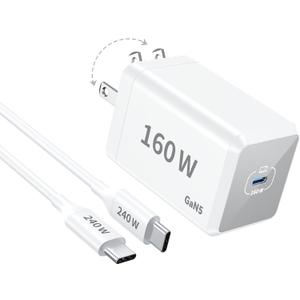 Mac Book Pro Charger - 160W Compact USB C Charger Fast Charger Compatible with MacBook pro/Air, ipad Pro, Samsung Galaxy Note and All USB C Device, Include 7FT Braided Charge Cable