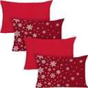 YIYEA Christmas King Size Pillow Cases Set of 4, Ultra Soft Double Brushed Microfiber Red Pillowcases and Christmas Snowflake Pillow Covers, Envelope Closure, Fade Resistant (20"x36")