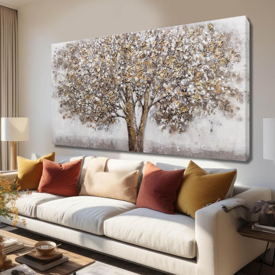 CHUDANHAO Large Canvas Wall Art Decorative Paintings Grey Room Decor Gold Tree Picture Scenery Artwork for Living Room Bedroom Hotel 29"x58" (Black)