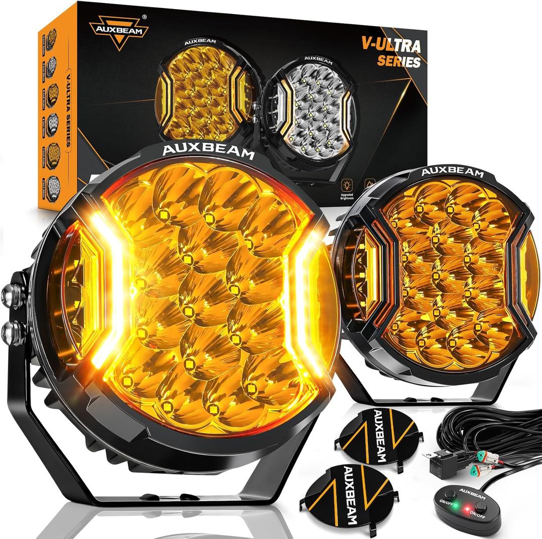 Auxbeam V-Ultra Series 7" 226W Side Shooter LED Offroad Lights, Amber DRL 3 Modes Light Bar, 270 Coverage Round LED Pods Spotlights, 26800LM Yellow Fog Lights with Protective Covers, Pair