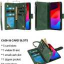 RANYOK Wallet Case Compatible with iPhone 17 Case, with 6 Card Holder RFID Blocking, PU Leather Zipper Flip Wallet Pocket, Kickstand, Wrist Strap | Protective Phone Cover for 17,Black Green