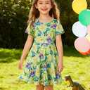 RAISEVERN Girls Dresses Short Sleeve for School Casual T-Shirt Dress Age 4-9 Years (7-8 Years, D1-dinosaur)