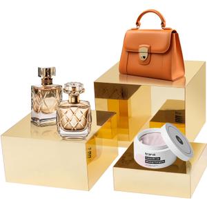 3 Pcs Acrylic Risers for Display, Gold Buffet Risers, Food Display Lifter, Acrylic Box Rack Dessert Collection Jewelry Character Party Rack